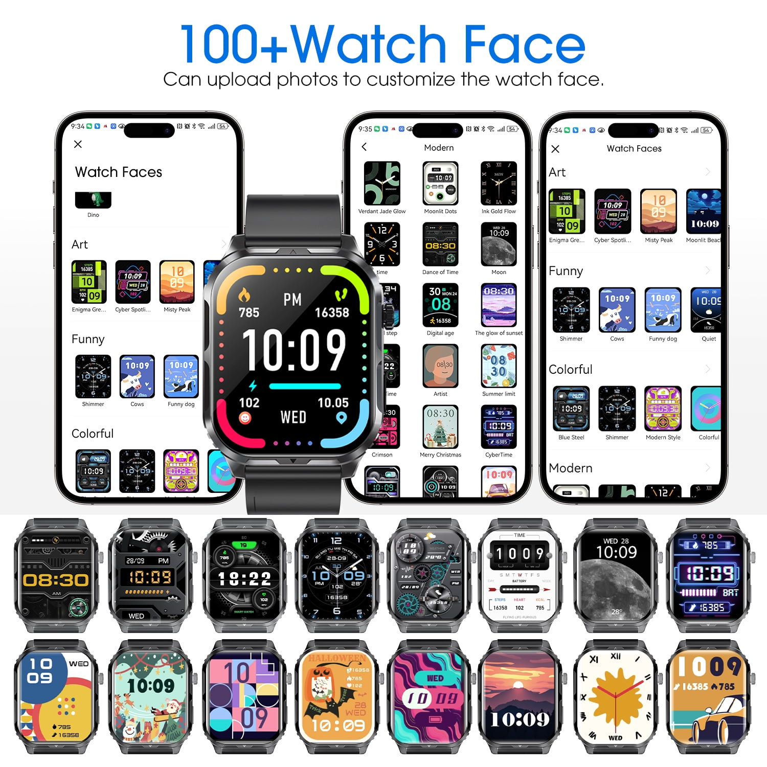Posrue H5 Smart Watch with Bluetooth Call, IP68 Waterproof Fitness Tracker for Women and Men, Black