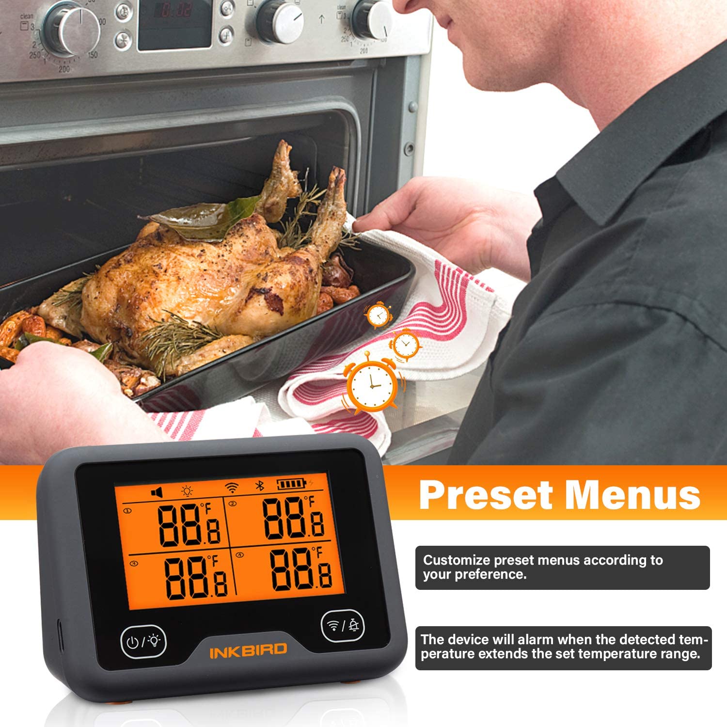 Inkbird Wi-Fi&Bluetooth Grill Thermometer IBBQ-4BW, Wireless Meat Thermometer with 4 Probes, Wifi Meat Grill Thermometer - image 4 of 7