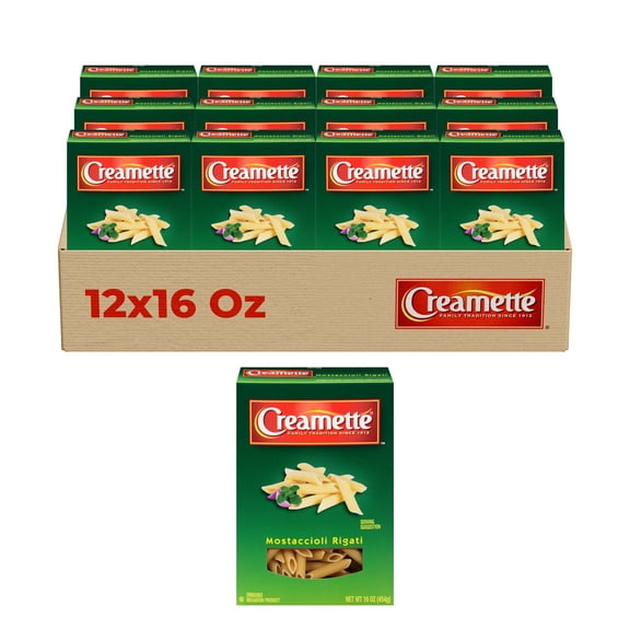 Creamette Mostaccioli Rigati Pasta, 12-Pack (16 oz Each) – Classic Tube-Shaped Pasta for Baked Ziti, Pasta Salads & Hearty Sauces