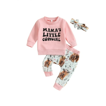 

Wassery Toddler Girls Fall Winter Clothes 6M 12M 18T 24T 3T 4T Baby Long Sleeve Letter Print Sweatshirt Pullover Top Cow Floral Long Pant Sets Headband 3PCS