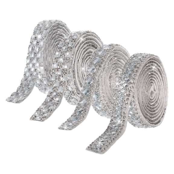 Uxcell 4 Roll 1 Yard 12mm 1mm Self Adhesive Crystal Rhinestone Ribbon 4 Style Bling Stickers for Crafts Project White