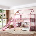 thumbnail image 4 of Harper & Bright Designs Twin over Twin Bunk Bed with Storage Stairs, Metal House Bunk Bed Frame with Slide and Guardrails for Boys Girls, Pink, 4 of 14