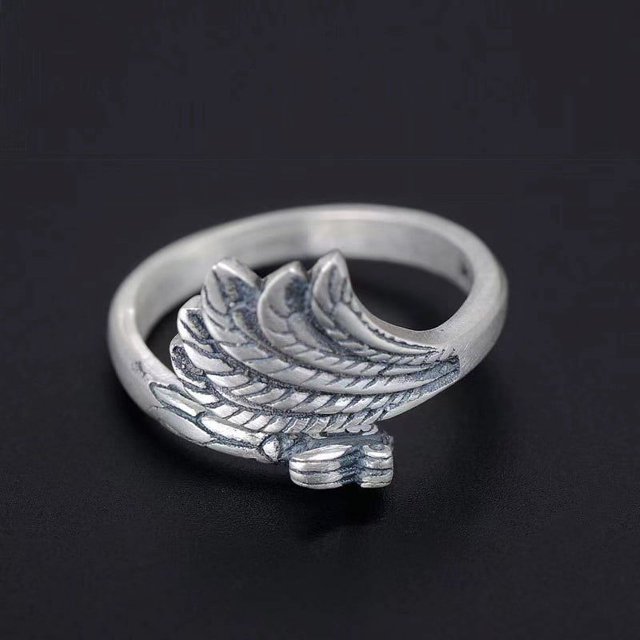 Anillo de plata tailandés de pavo real tridimensional de estilo étnico, anillo de dedo abierto de temperamento simple con pluma retro