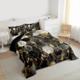 thumbnail image 3 of Feelyou Black Marble Ombre Full Size Comforter Sets, Gold Honeycomb Abstract Bedding Comforter Set, Teens Adult Girls Women Reversible Bedding Sets, Breathable Home Decor, 3pcs, 3 of 8