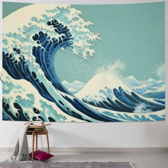 PRATYUS  Tapastry'S Wall Hanging, Tapestry, Home Decor Tapestry Great Wave Mount Fuji Century Dorm Bedroom Living Room Inhouse,Blue White 40x30inch