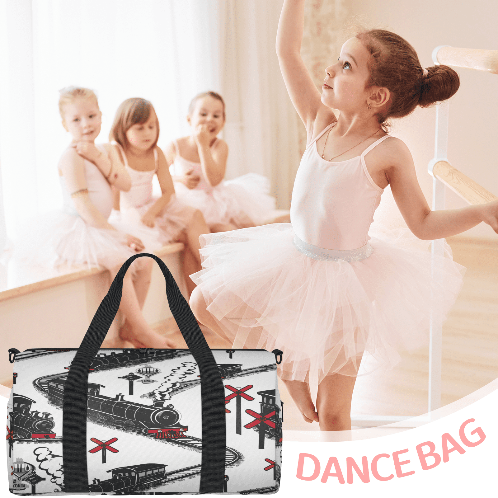 Herdesigns Cartoon Train Travel Duffle Bag Sports Yoga Weekender Overnight Carry on Workout Bags Lightweight Waterproof Gym Tote Bag for Women