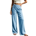 thumbnail image 2 of ClodeEU Women's Plaid High Waist Wide Leg Pants ,Casual Loose Trousers with Pockets Light Blue,Women's Plus M, 2 of 5