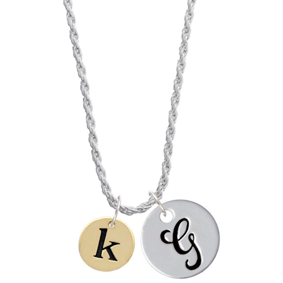 Delight Jewelry Goldtone Disc 1/2'' Initial - k - Silvertone Script Initial Disc - G - Charm Necklace, 20" 3"