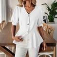 thumbnail image 7 of Ashirexll Tops for Women Trendy Fashion Casual Solid Color V-Neck Buttoned Short Sleeve Top for Spring, 7 of 7