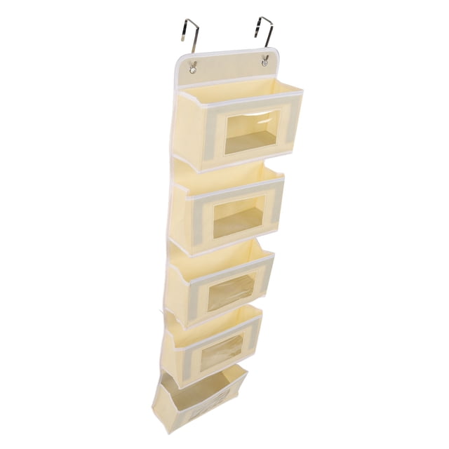 Over Door Organizer, Hanging Closet Organizer Nonwoven Multilayer Easy To Assemble For Closet Khaki 5 Compartments