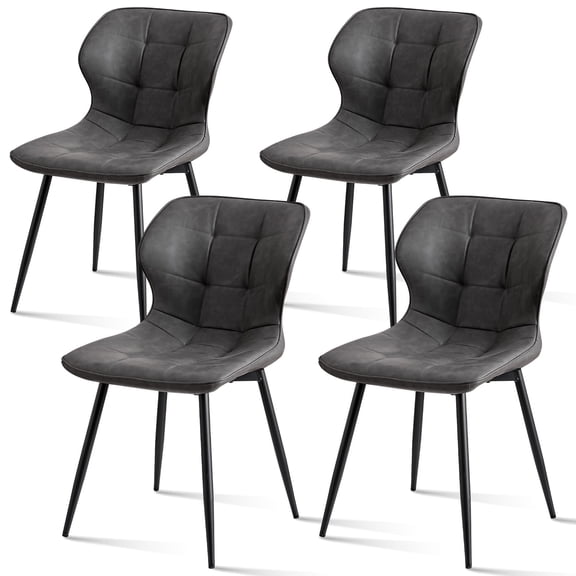 Dining Chairs Set of 4 Faux Leather Kitchen Chair Mid Century Modern Fabric Upholstered Kitchen & Dining Room Chairs with Metal Legs for Living Room Kitchen Home Office, Grey