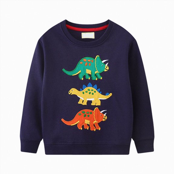 dmqupv Kids Sweatshirt Toddler Baby Boy Long Sleeve Sweatshirt Pullover Top Crewneck Embroidered Shirt Fall Winter Clothes for Boys Blue,2-3 Years