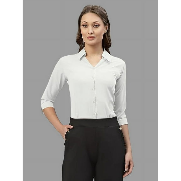 harshiv enterprise women's crepe fabric solid half sleeve shirt