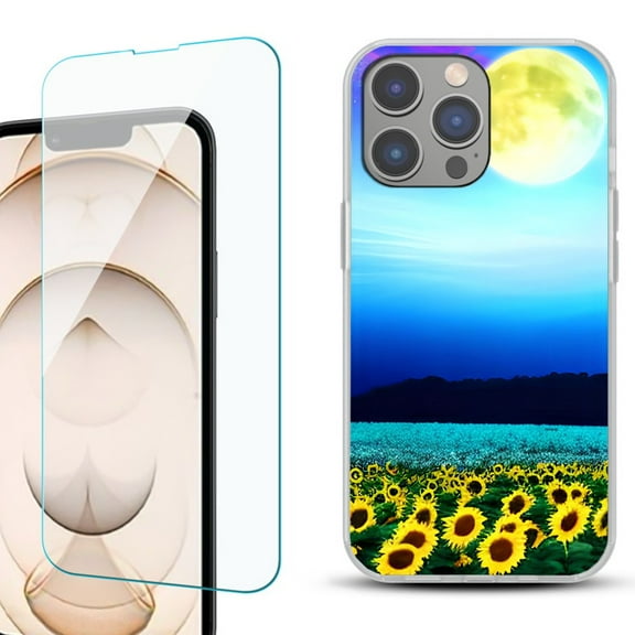 OneToughShield ® for iPhone 15 Pro Shockproof Phone Case, with Tempered Glass Screen Protector - Sunflower Moon