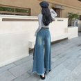 thumbnail image 4 of Vaqueros Retro de pierna ancha de ocho puntos para mujer, pantalones de verano de cintura alta, holgados, rectos, informales, pequeños, de nueve puntos, banana, abuela, 4 of 5