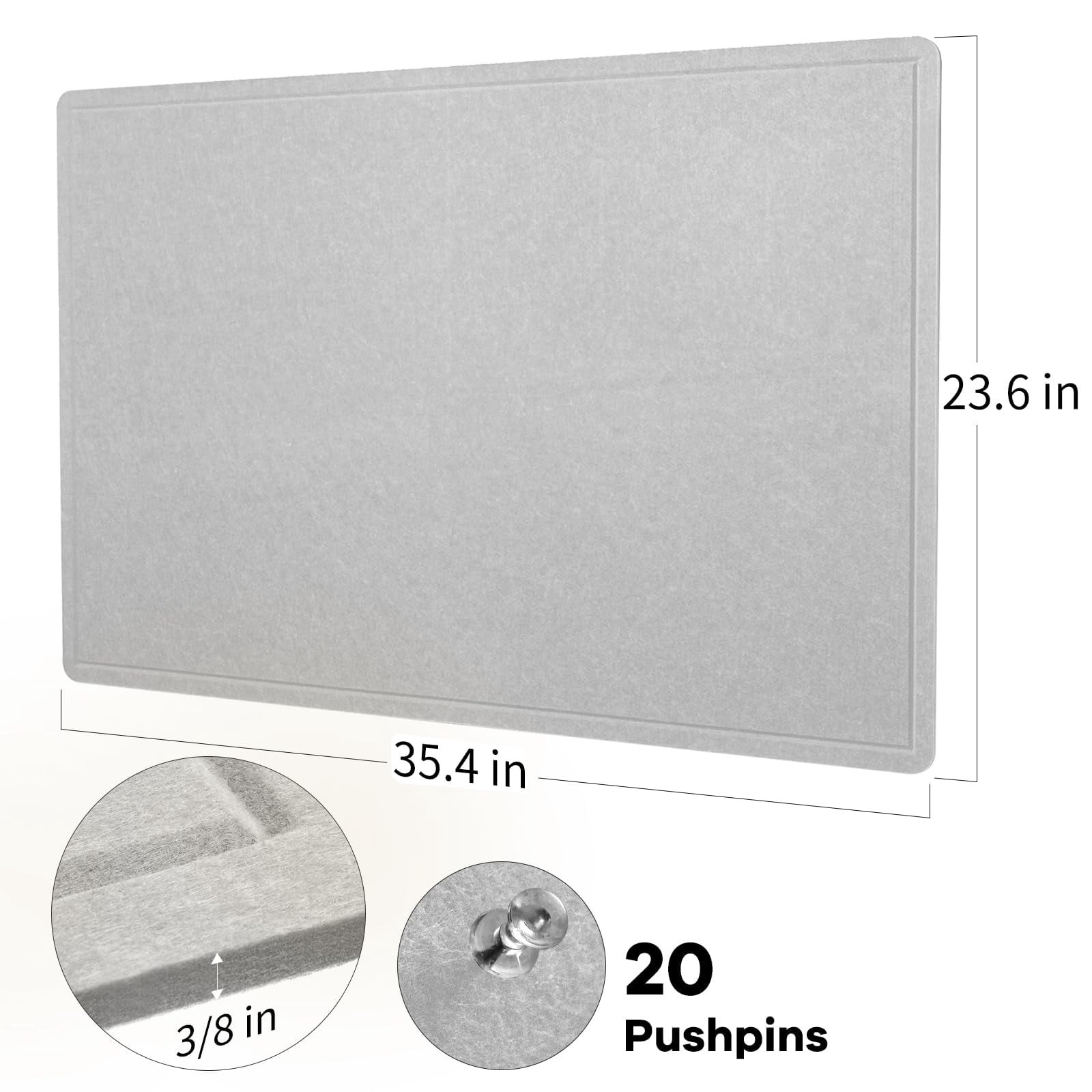 Bulletin Board  36 X 24 Inches Felt Pin Cork Alternative For Wall 3' 2' Foldable Self-adhesive Vision With 20 Pushpins - Light Gray