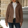thumbnail image 2 of Women's Sherpa Hoodies Fleece Jackets Fuzzy Zip Up Long Sleeve Coat with Pockets Coffee 2XL, 2 of 8