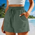 thumbnail image 3 of Women Linen Blend Casual Shorts Summer Drawstring Elastic Waist Relaxed Fit with Side Pockets Everyday Lounge Beach Vacation Wear, 3 of 6