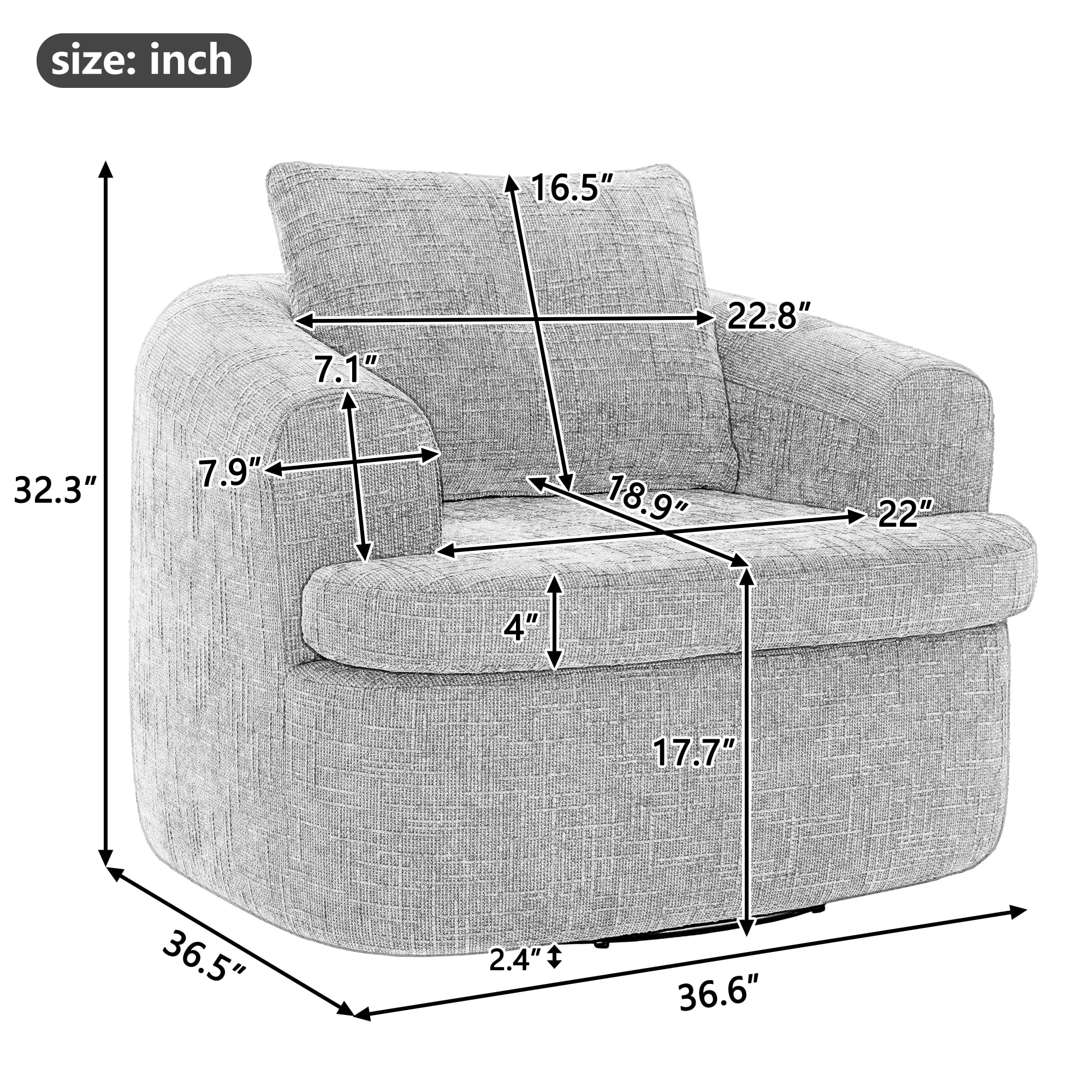 Euroco 360° Swivel Sofa Chair Accent Barrel Chair 36.6" Swivel Round Chair with Dual-layer Cushion Design for Living Room, Bedroom, Office and Hotel, Pink