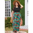 thumbnail image 2 of SHOWMALL Women's Plus Size Tropical Vacation Maxi Dress with Pockets, Black & Vibrant Jungle Leaf 4X Beach Sundress Curvy Fit, 2 of 5