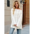 thumbnail image 4 of Women Shirts Knit Off-Shoulder Sweater Long Sleeve Crochet Hollow Out Boho Chic Pullover White L, 4 of 10