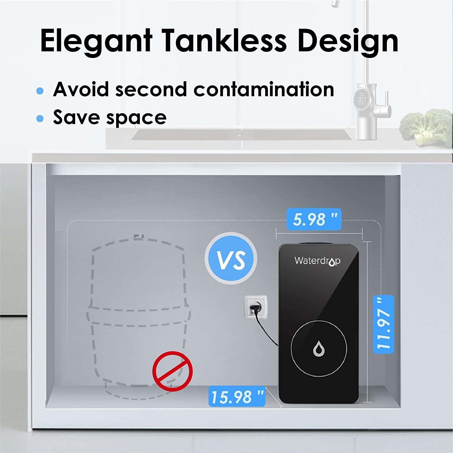 Waterdrop D6 RO Reverse Osmosis System, 600 GPD, Tankless, 2:1 Drain Ratio, USA Tech Support Water Filtration System