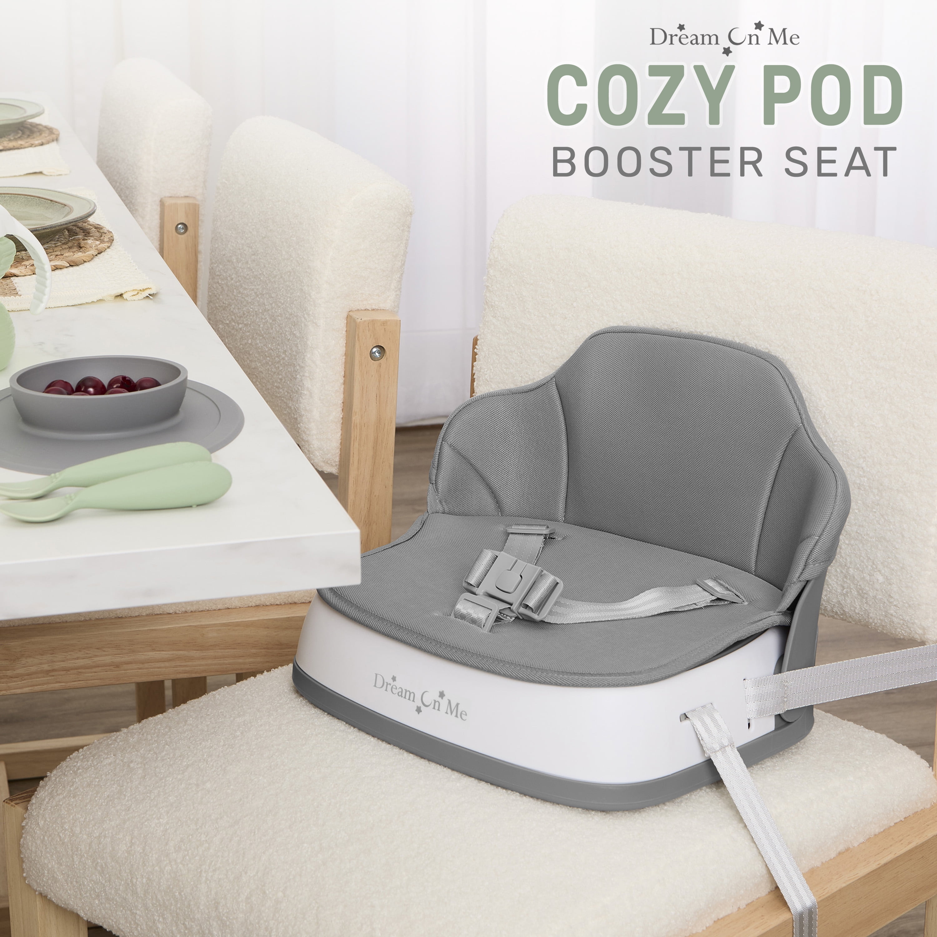 Dream On Me Cozy Pod Booster Seat with Removable Cover, Grey