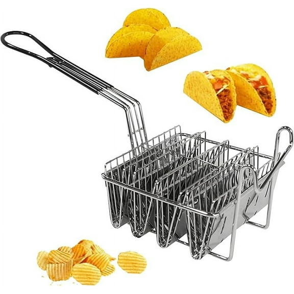 Ihvewuo taco fryer rack Taco Fryer Basket 4 Shells Taco Shell Fry Basket Stainless Steel Taco Shell Fryer Dishwasher Safe Tortilla Fry Basket with Detachable Rubber Grip Handle for Home Restaurant