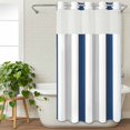 thumbnail image 3 of Navy Blue Striped No Hook Shower Curtain Waterproof,Bathroom Curtains with Snap in Liners and See Through Top Window,Geometric Grey White Vertical Stripes Hotel Bathtub Curtains Shower 54"Wx78"L, 3 of 8