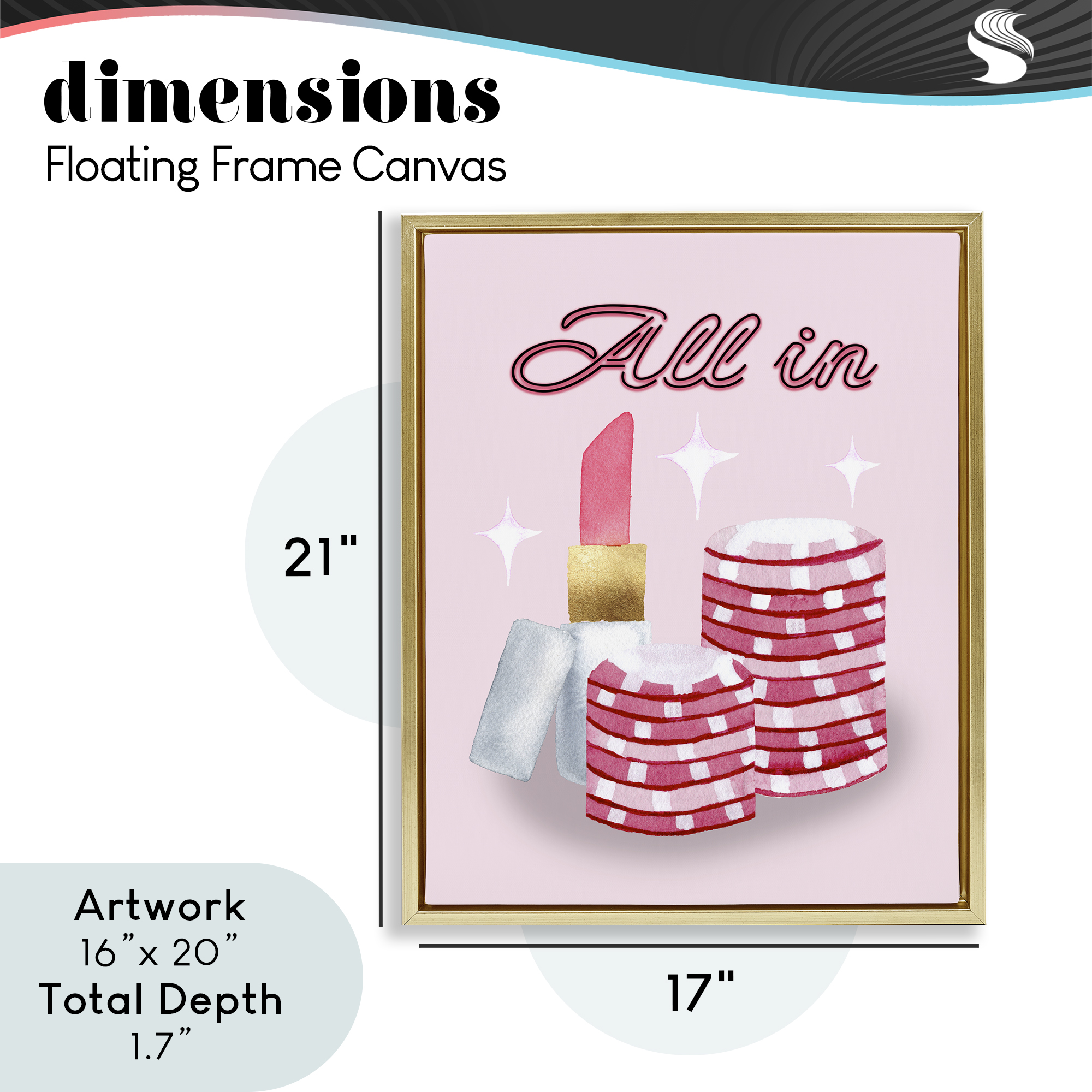 All In Poker Chips & Lipstick Gold Framed Floater Canvas Wall Art, design by Nina Jacobs
