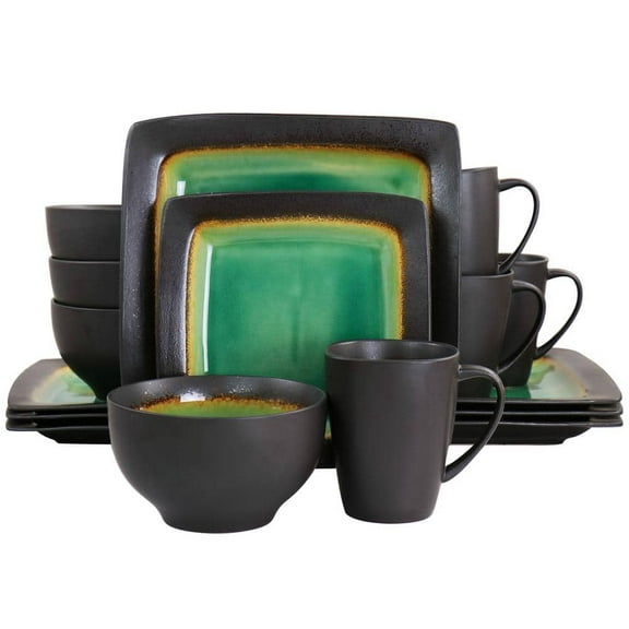 Ocean Paradise 16 Piece Square Stoneware Dinnerware Set in Jade