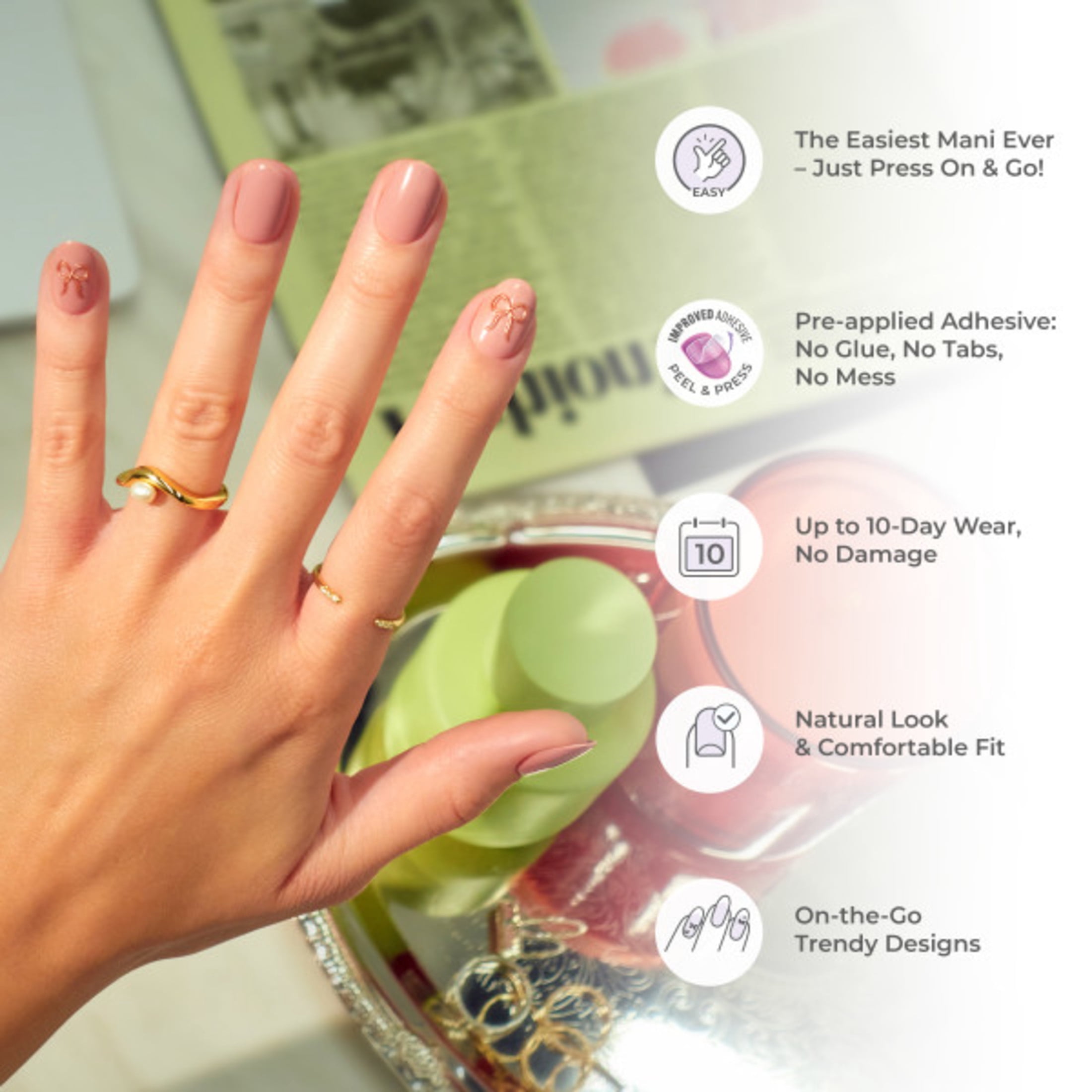 Kiss Impress Design Short Square Press on Nails , White French Tips, 30 Pieces