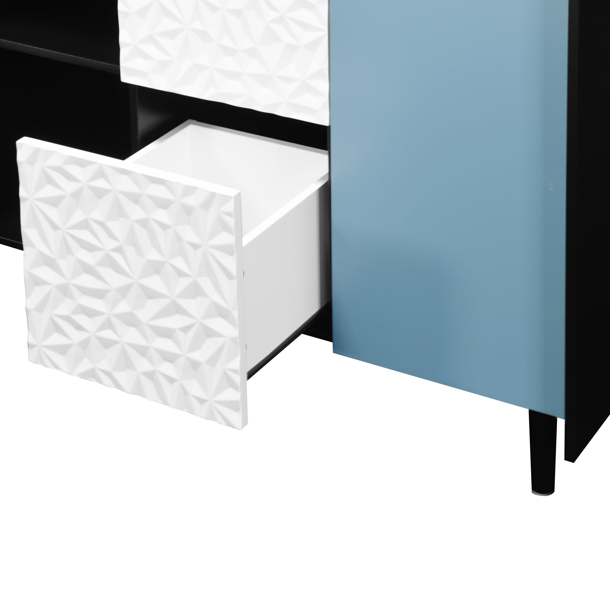 Noble House Sideboard Buffet Cabinet with 2 Drawers and Open Compartments, Black and Blue