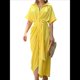 thumbnail image 1 of Vestido Camisero Fruncido de Verano para Mujer, Corta, Solapa, Cuello en V, Fiesta, Cintura Alta, Amarillo L, 1 of 6