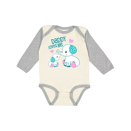

Inktastic Daddy Loves Me-cute elephants Gift Baby Boy or Baby Girl Long Sleeve Bodysuit