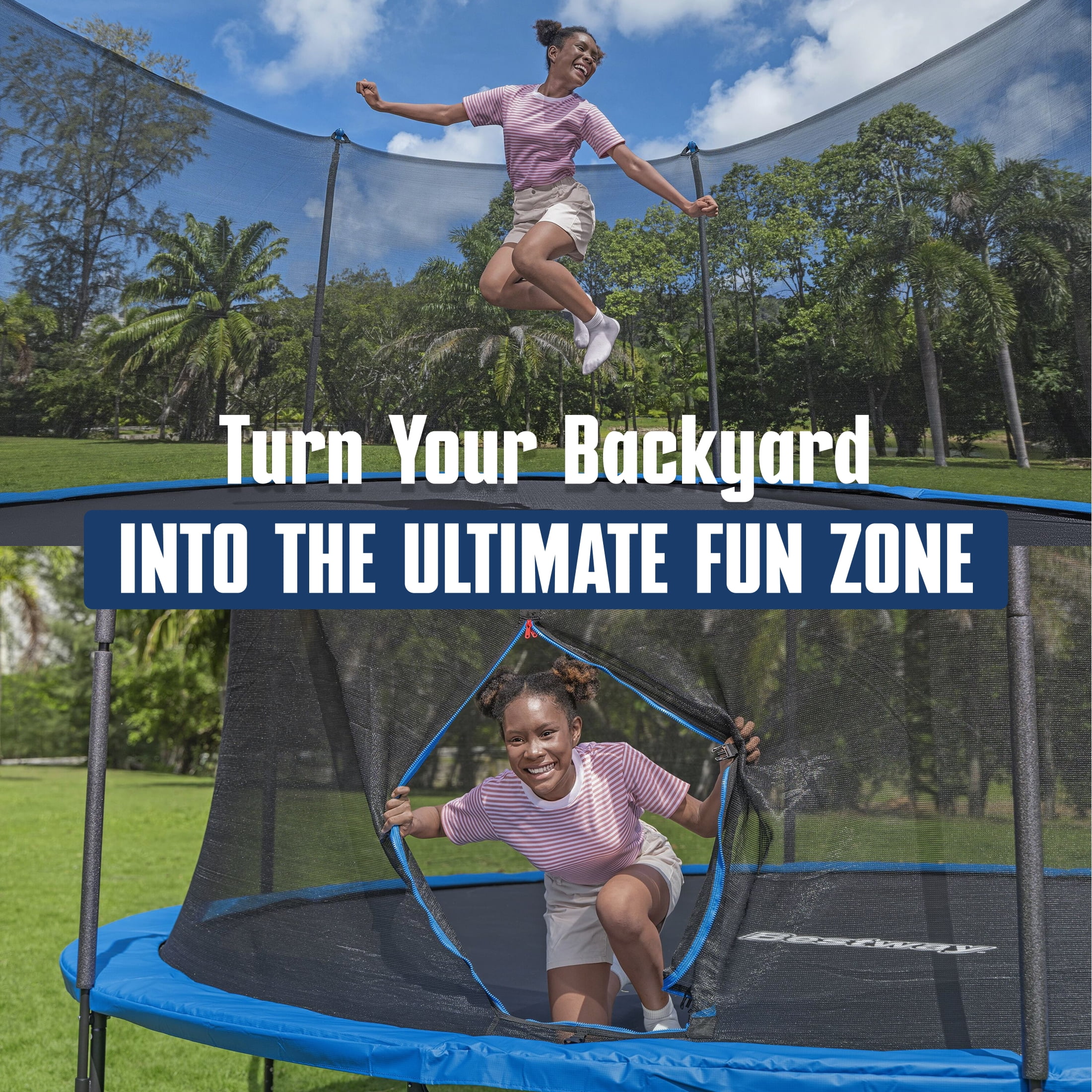 Bestway Xtreme Air 15 ft Trampoline for Kids & Adults, No-Gap Enclosure, Foam-Padded Poles