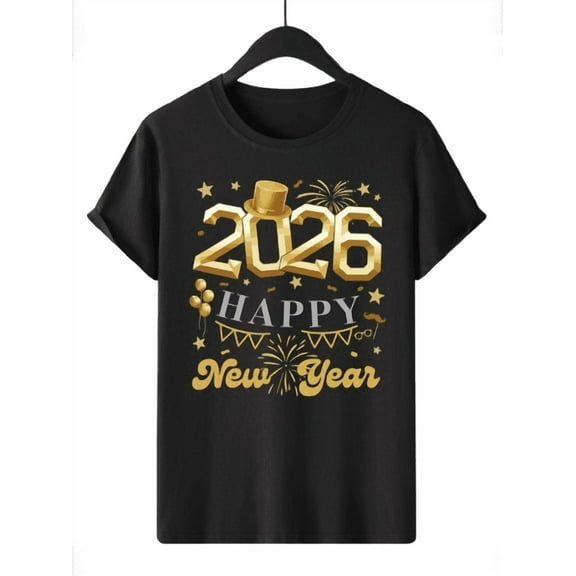 Whichone Men's 2026 Happy New Year Gold Print T-Shirt - Celebrate in Style!
