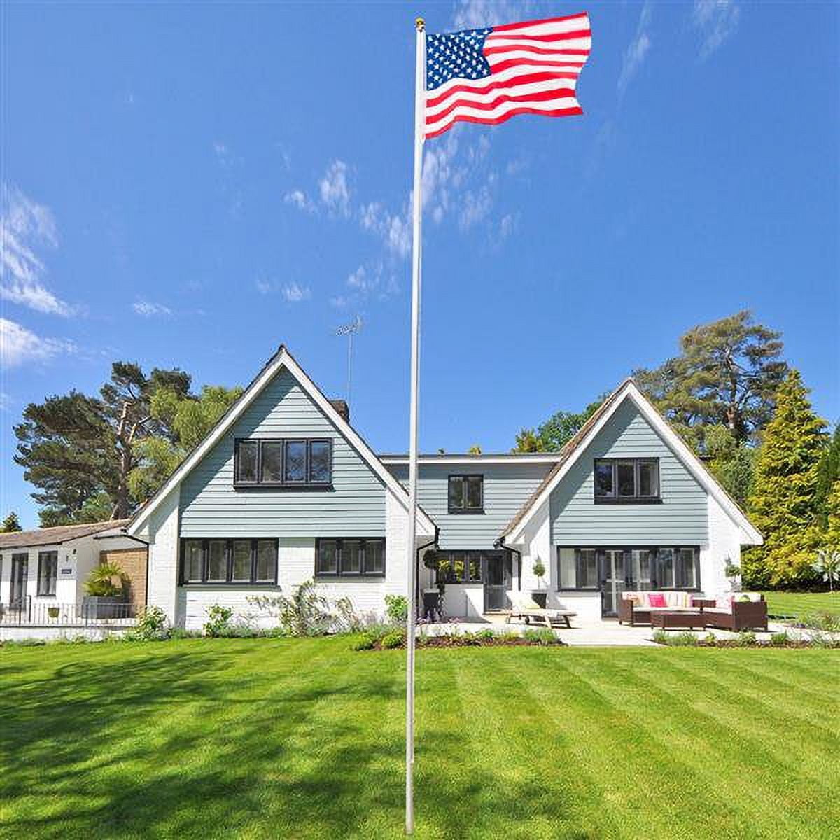 Hassch 25Ft America Flag Flagpole Kit ,Solemn Outdoor Decoration Sectional Halyard Pole