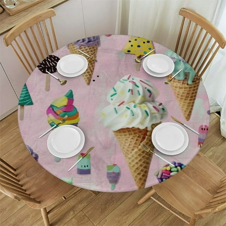 

Patifu Ice Cream Cone Round Tablecloth Stain Resistant & Washable for Indoor Outdoor Dining Kitchen Wedding Parties 100% Polyester Outdoor Fitted for Picnic Farmhouse Decor 31 -35