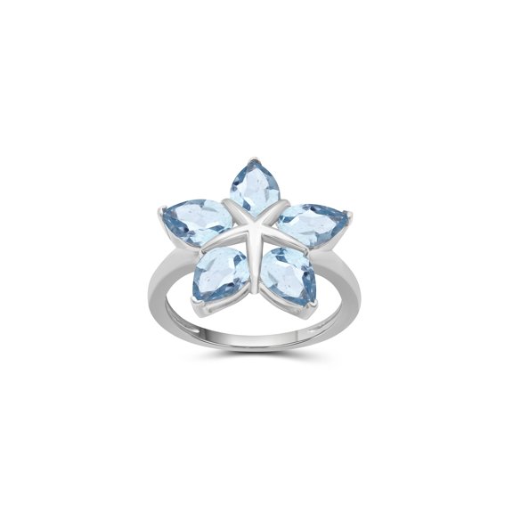 JEWELEXCESS 4 1/4 Carat T.G.W. Sky Blue Topaz Gemstone Sterling Silver Flower Ring