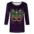 thumbnail image 5 of successthop Plus Size Mardi Gras Clothing for Women Mask Print Casual Oversized Shirt 3/4 Sleeve Blouse Crewneck Outfits, 5 of 5