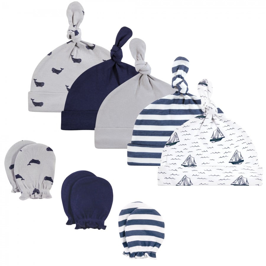 5 PACK Baby Infant Assorted Caps Hats Set 100% COTTON 0-6 Mo Boys Blue NEW 