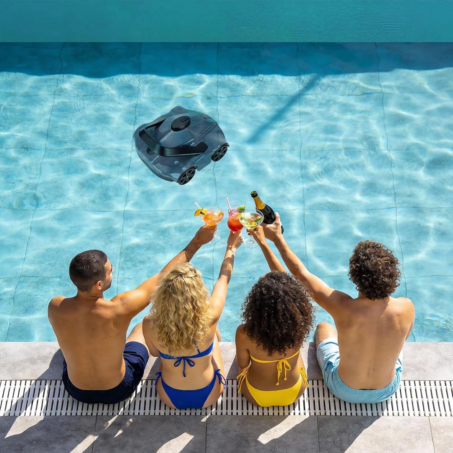 Senfot Automatic Pool Cleaning Robot, Cordless Robotic Pool Vacuum Cleaner for Inground Above Ground Pool Spa Gray