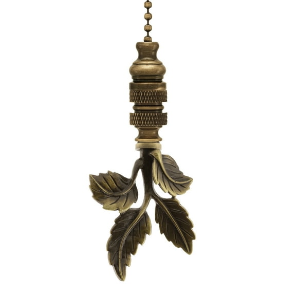 Leaves Ceiling Fan Pull, 3"h with 12" Antiqued Brass Chain