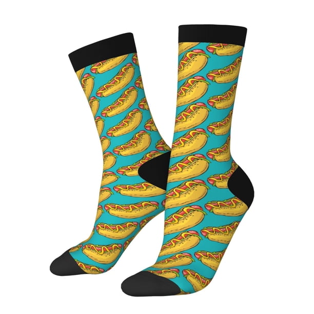 Fotbe Hot Dogs 8 Calcetas Largas con Estampado para Hombre y Mujer – Calcetas de Compresión Transpirables y Elásticas, Viajar y Uso Diario Talla 5-11