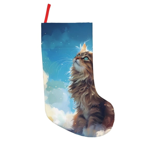 Defioc Blue Sky Winged Cat for Christmas Stockings 18" Personalized Holiday Stocking for Family, Farmhouse Decor, Xmas Tree Decoration, 1 Pack