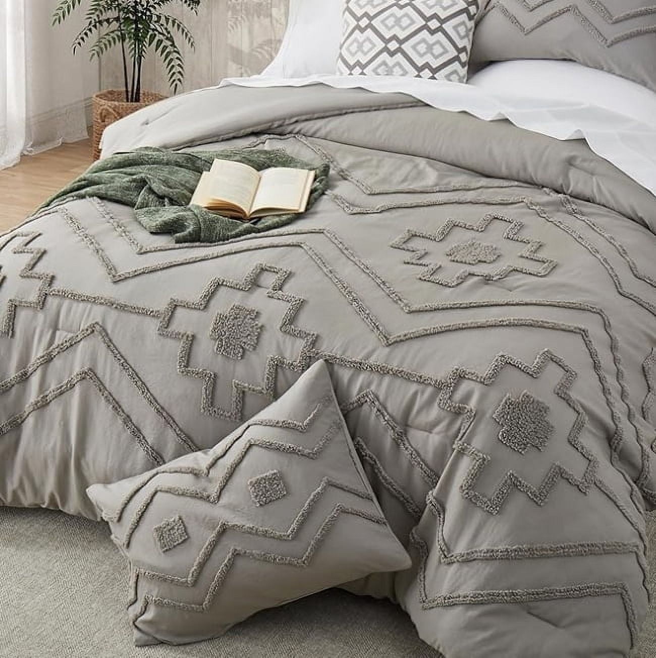 Pooja Handicrafts 3-Piece Gray Tufted Cotton Duvet Cover Set, Twin