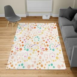 Modern Art Turkish Area Rug, Grunge Polka Dots Spots Backdrop Motif Retro Nostalgic Aesthetic Image Print, Carpet for Living Room Decor with Distressed Look, 2.6' x 5', Orange Mustard, by Ambesonne