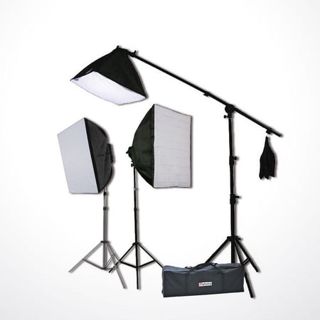 3800 Watt Digital Video Continuous Light 3 Softbox Boom Stand Hair Lighting Kit