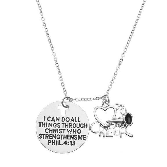 Cheer Christian Necklace, Faith I Can Do All Things Through Christ Who Strengthens Me, Phil 4:13 Pendent, Scripture Jewelry, Christian Gifts, Verse Bible Gift for Cheerleaders